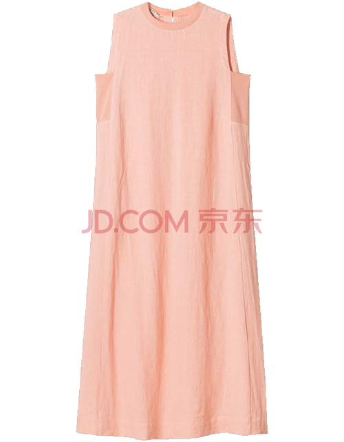 donoratico达衣岩女装 夏季亚麻无袖连衣裙 时尚后背开衩中长裙 睡粉