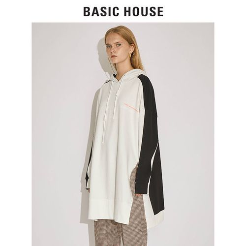 basic house,basic house代言人2021 basic house/百家好女装秋冬商场同款宽松t恤v领连帽卫衣htts720d