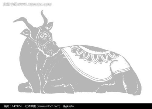 一只 灰色 牛 动物 矢量素材 矢量图 传统图案