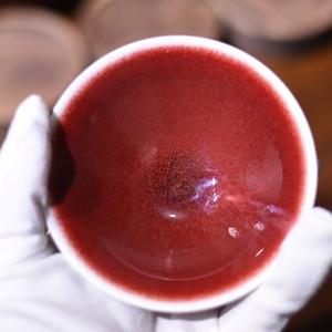 全手工原矿郎红釉主人杯高温颜色釉陶瓷品茗杯景德镇开片牛毛纹杯