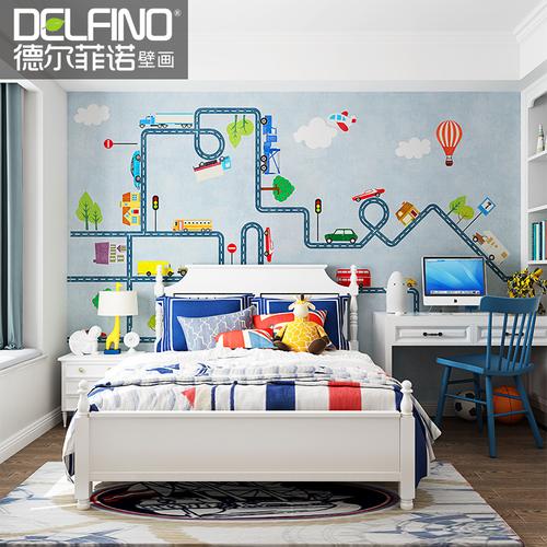 德尔菲诺无缝墙布现代简约卧室壁布男孩男孩儿儿童定制定制壁画