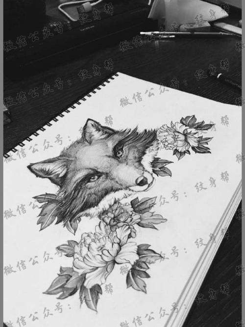 一组16张狐狸纹身手稿素材图案