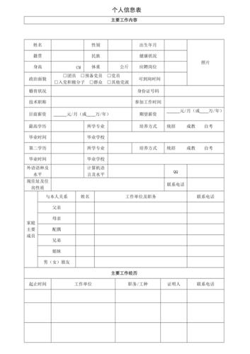个人信息表面试填