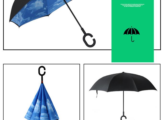 雨伞现货 新款创意外贸双层直杆伞 免持汽车反向伞 小