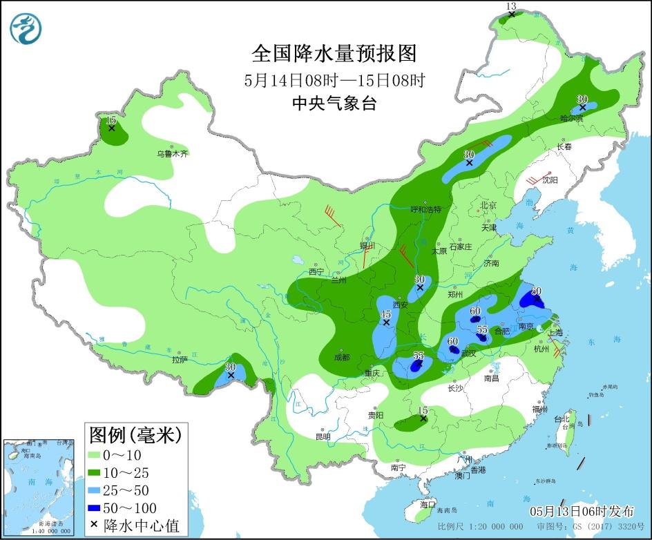 2021年05月13日:未来三天全国天气预报
