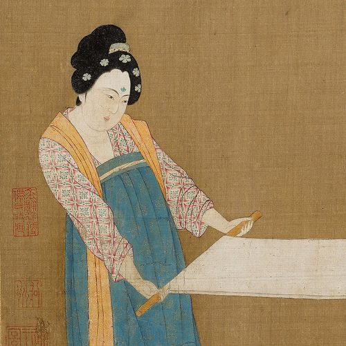 仿古画复制唐张萱捣练图卧室挂画轴 好评好店