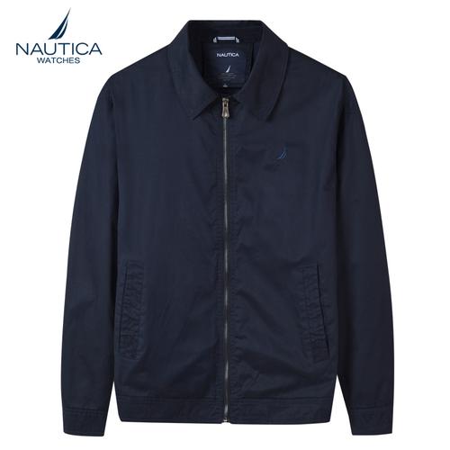 nautica/诺帝卡夹克男士翻领纯棉商务中年外套加肥加大码春季男装