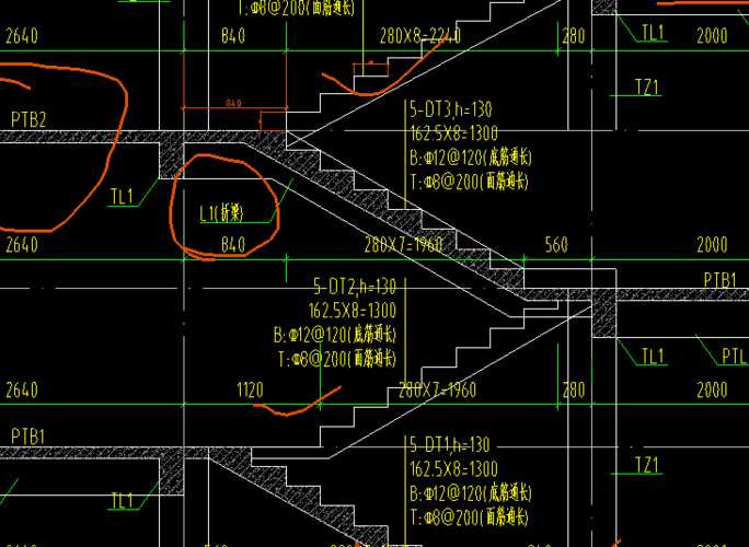 请问这个楼梯的折梁怎么画在楼梯上