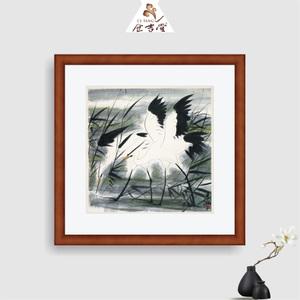 现代中式装饰国画林凤眠双鹭镜框画客厅沙发餐厅挂画背景墙壁画