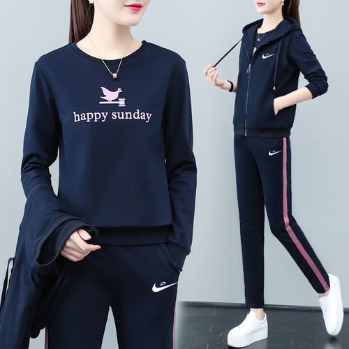 2021年新款运动服,2021年新款女运动套装 【官网正品】休闲运动服套装女士春秋季2021年新款纯棉时尚三件套