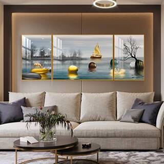 仙客居现代简约客厅装饰画沙发背景墙装饰壁画客厅挂画石来运转晶瓷