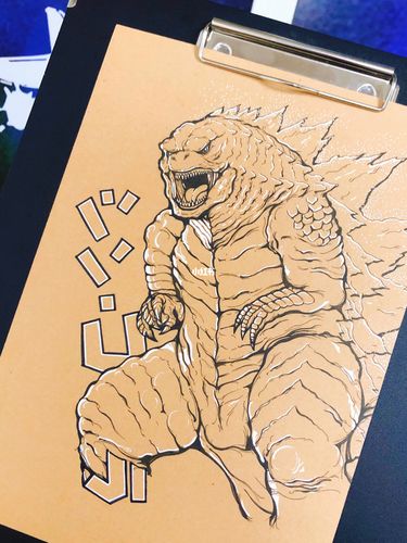 哥斯拉(线描)_线描_哥斯拉大战金刚影评_手绘_怪兽