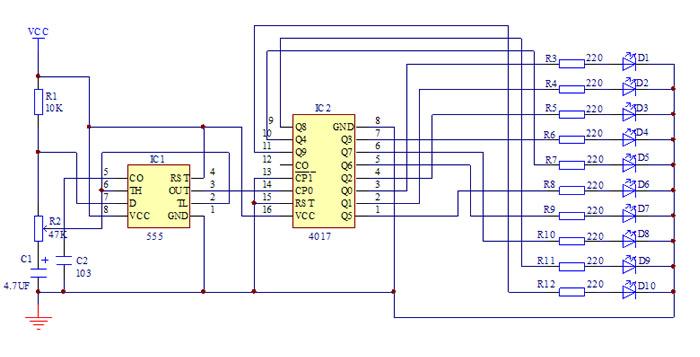 单片机心形流水灯电路图
