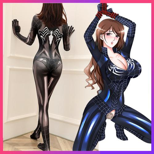 蜘蛛侠紧身衣女性感黑蜘蛛连体女开档cosplay 大人黑色男角色扮演