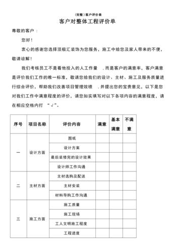(最新整理)客户评价表
