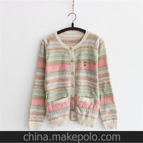 服装鞋帽箱包,钟表眼镜 女装 女式毛衣 专柜版小熊七彩条纹渐变拼色