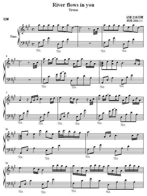 求钢琴琴谱river flows in you. 谢谢.