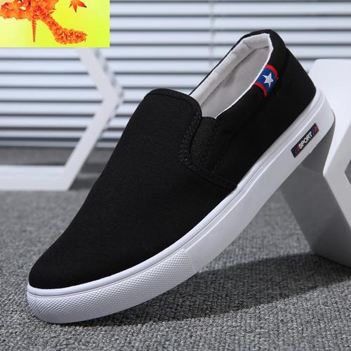 老北京布鞋男鞋春季2022一脚蹬休闲鞋韩版潮流透气帆布鞋男士板鞋 简