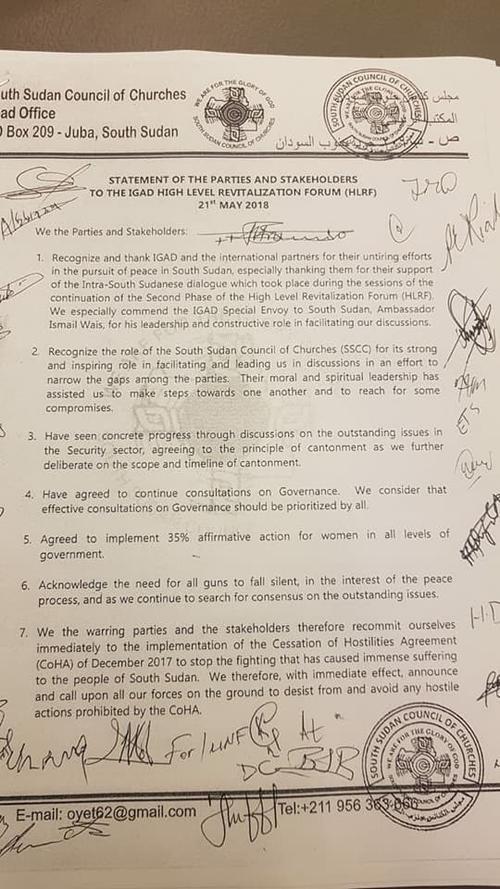 list of things agreed on by parties at igad-led peace talk in