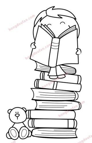 坐在书堆上认真读书!读书简笔画大全
