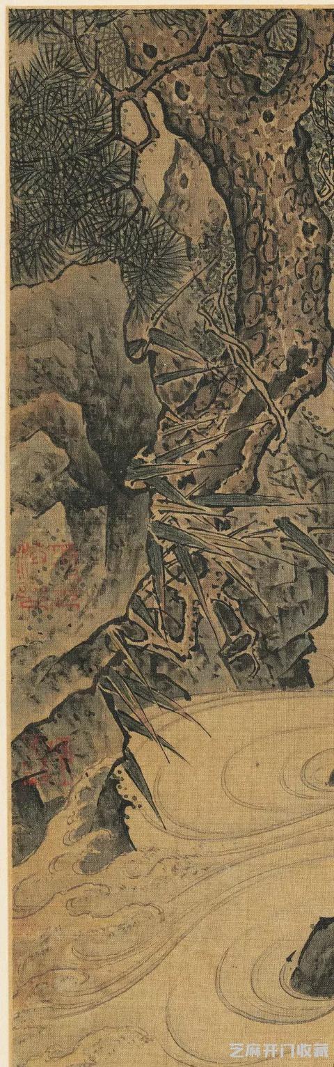 宋佚名画松涧山禽图