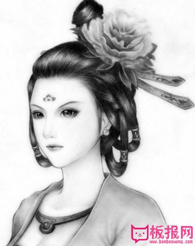 古风人物素描画,俊朗的古装男子古风人物素描画,挑逗小鸟的女子王者