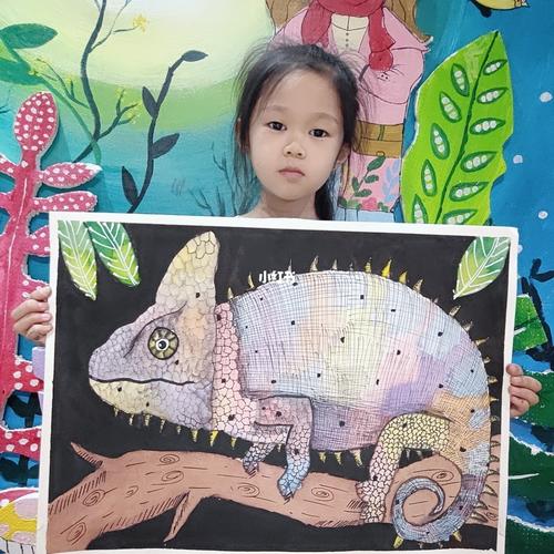 变色龙_创意美术_水彩画_线描_儿童创意美术_文化_绘画