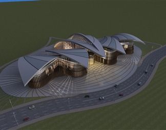 现代展览馆建筑3d模型下载