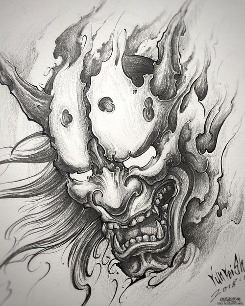 黑灰般若纹身手稿图案