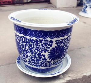 景德镇陶瓷青花大花盆带托盘花器传统陶瓷土培植物花盆超大盆瓷器