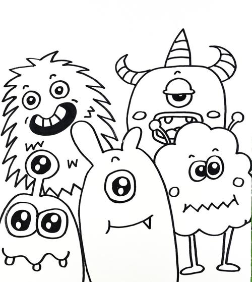 小怪兽▏简笔画▏简单线条画▏4-5创意绘画_怪兽_线条