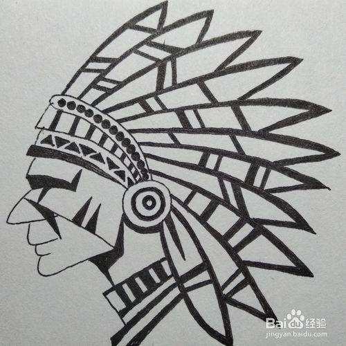 如何用钢笔画一个印第安土著人肖像卡通简笔画?