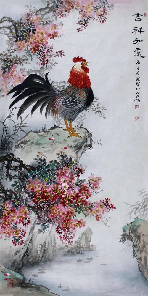 【张箫贤◆当代著名画家】——精品公鸡吉祥图规格:136×66厘米8平尺