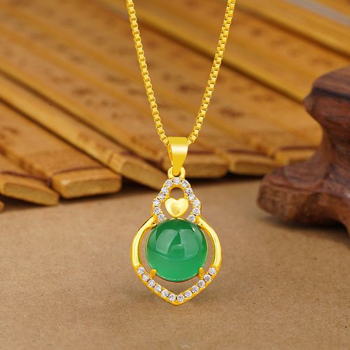 虔生缘玉项链女玉石镀金金镶玉吊坠毛衣链越南沙金首饰翡翠 桃心玉髓