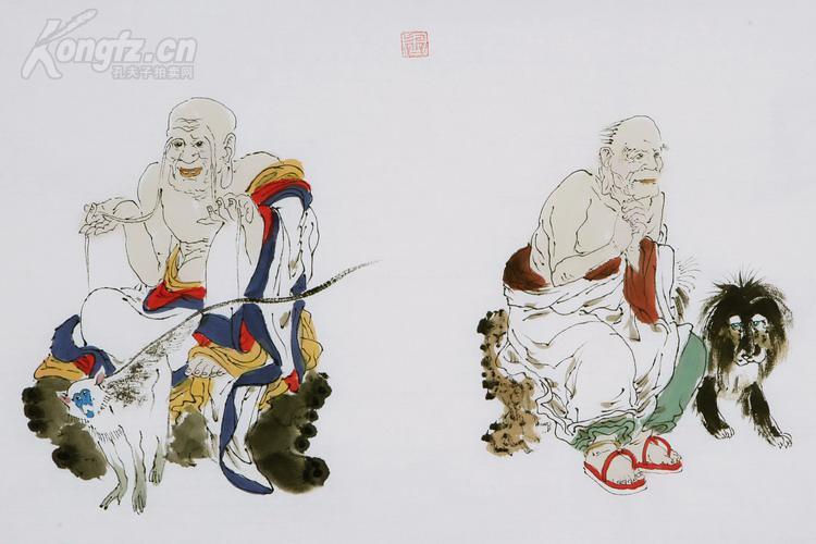 宁夏书画院院长,中国美术家协会会员《周一新》 十八罗汉 手卷 人物