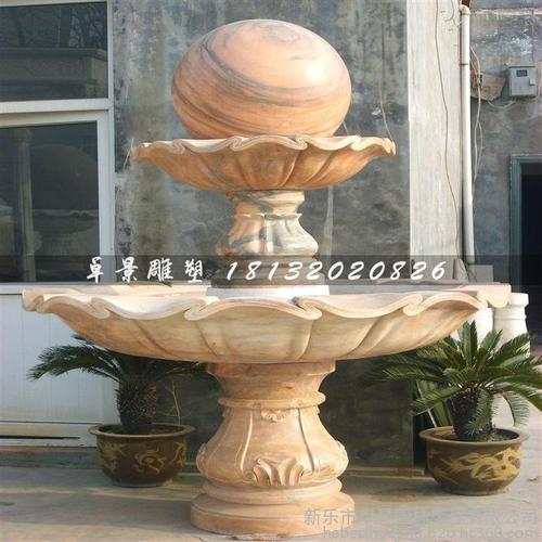 晚霞红双层风水球石雕风水球喷泉