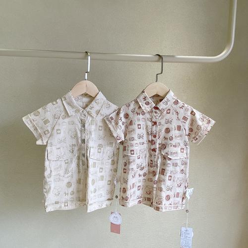 丸纸momoko夏季新款婴幼儿童装男宝宝帅气连体衣外出爬服衬衫哈衣