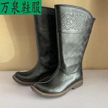 冷天穿的西部猎靴放牧马靴男蒙古国马靴新款纯牛皮男士翘头单靴骑马