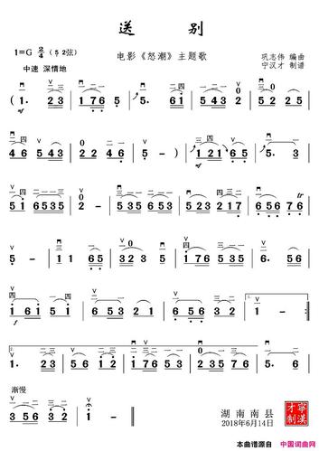 《送别电影《怒潮》主题歌》原创歌曲简谱, - 歌曲