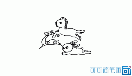 动物运动会可爱简笔画