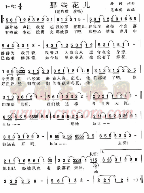 《那些花儿》简谱