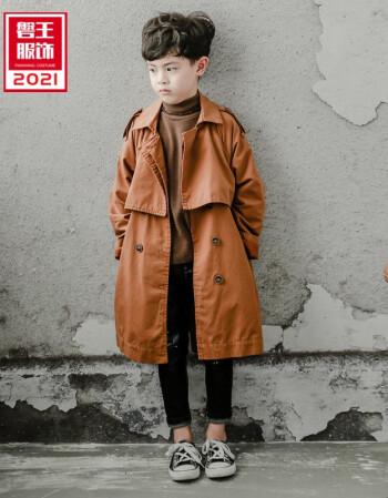 磐王服饰男童外套春秋韩版中长款2021春装新款儿童洋气风衣大男孩帅气