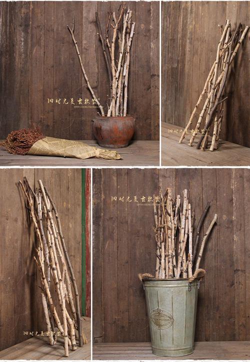 树枝装饰品美式插花木棍树皮木棒桦木