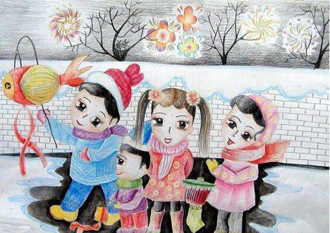 过新年穿新衣主题儿童画