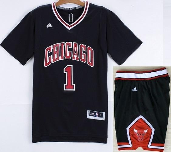 nba正品公牛队1号罗斯球衣 罗斯篮球服套装 罗斯黑色短袖球衣套装