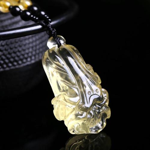 天然巴西黄水晶白菜吊坠项链寓意百财升官发财转运