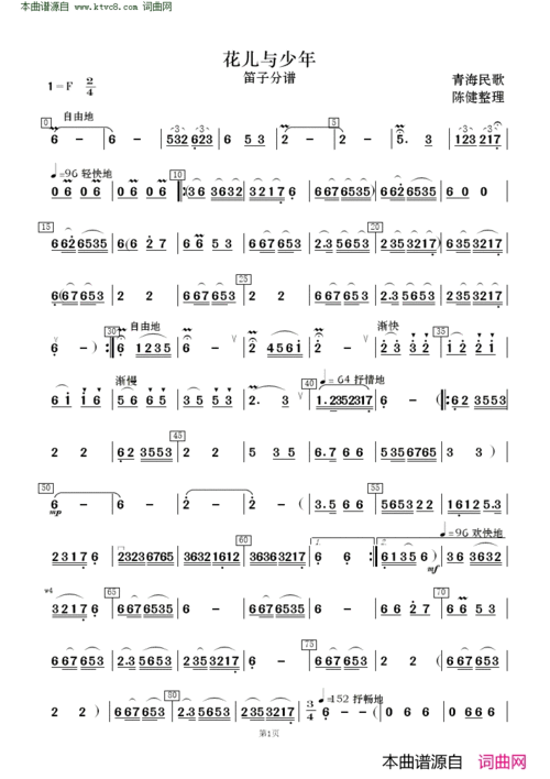 《花儿与少年(青海民歌 民乐合奏 )》简谱