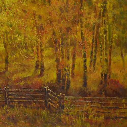 朝鲜名家朴明哲油画作品《醉金秋》