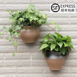 壁挂花盆陶瓷半圆形挂墙上花盆室内外围栏阳台绿萝挂篮悬挂式花盆