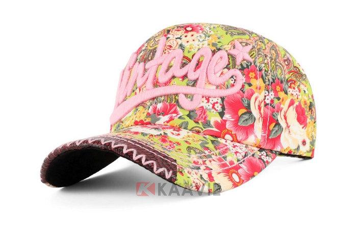 凯维帽业产品中心 帽子定制 棒球帽 凯维帽业-花布3d绣花字母女士时装